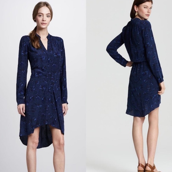 Rebecca Taylor Inky Floral Hi-Low Shirtdress